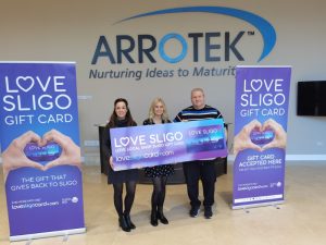 Arrotek staff receiving Love Sligo gift cards